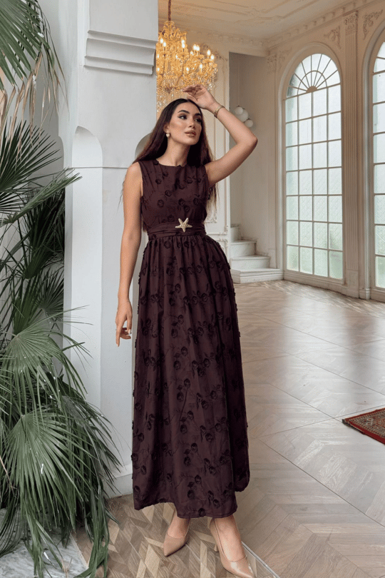 Deniz Poplin Kumaş Kolsuz Midi Elbise 8456