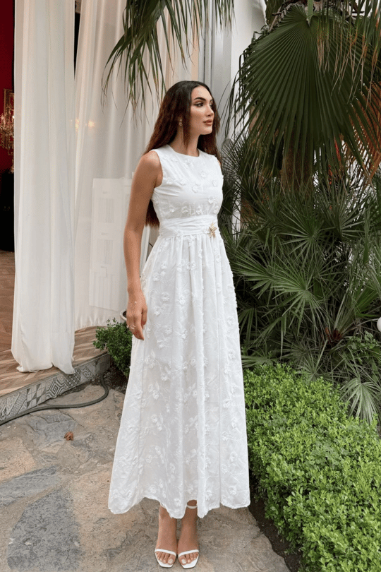 Deniz Poplin Kumaş Kolsuz Midi Elbise 8456