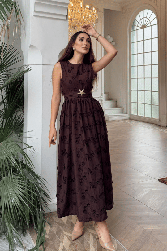 Deniz Poplin Kumaş Kolsuz Midi Elbise 8456