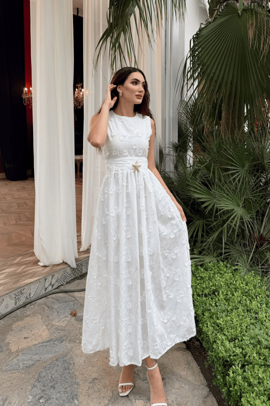 Deniz Poplin Kumaş Kolsuz Midi Elbise 8456