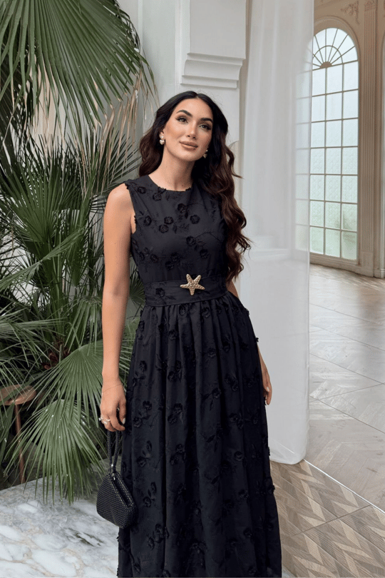 Deniz Poplin Kumaş Kolsuz Midi Elbise 8456