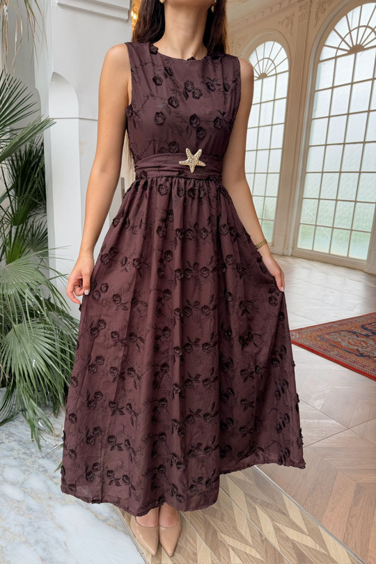 Deniz Poplin Kumaş Kolsuz Midi Elbise 8456
