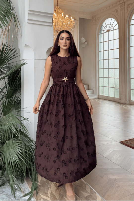 Deniz Poplin Kumaş Kolsuz Midi Elbise 8456