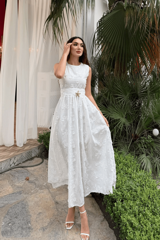 Deniz Poplin Kumaş Kolsuz Midi Elbise 8456