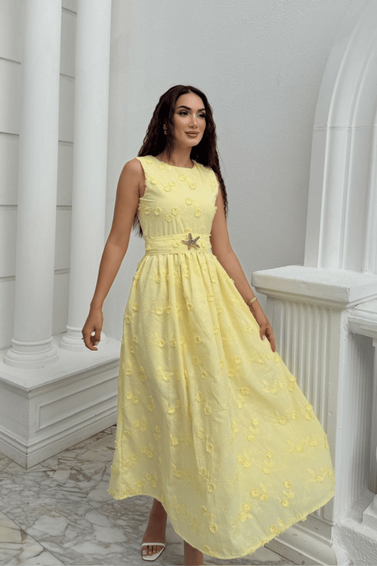 Deniz Poplin Kumaş Kolsuz Midi Elbise 8456
