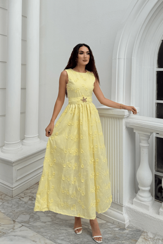 Deniz Poplin Kumaş Kolsuz Midi Elbise 8456