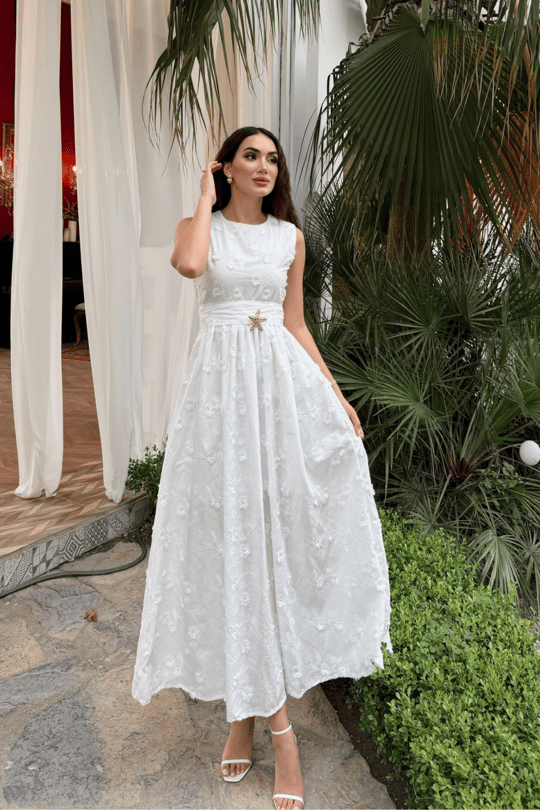 Deniz Poplin Kumaş Kolsuz Midi Elbise 8456