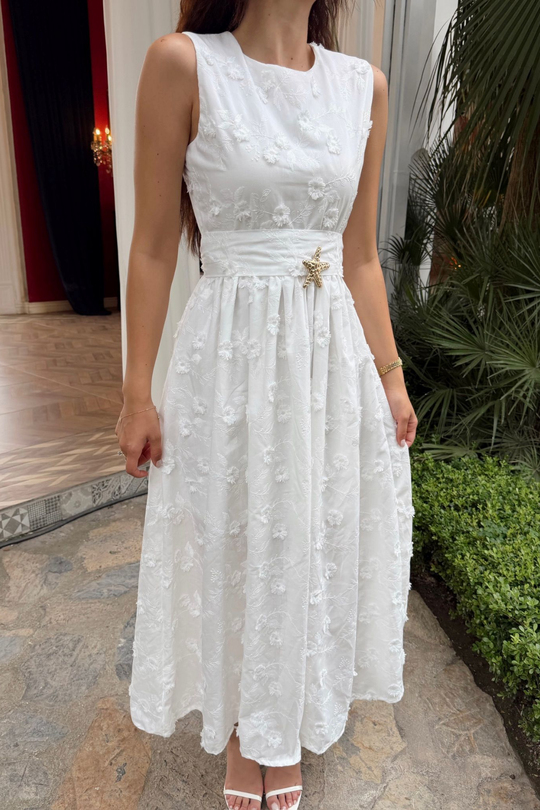 Deniz Poplin Kumaş Kolsuz Midi Elbise 8456