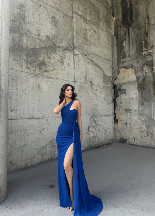 Diva Kuyruklu Yırtmaçlı Abiye 582475 SAKS MAVİSİ