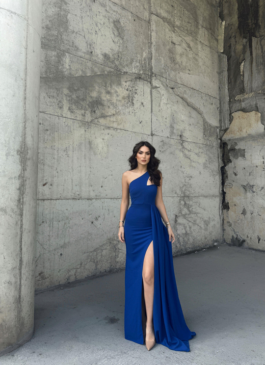Diva Kuyruklu Yırtmaçlı Abiye 582475 SAKS MAVİSİ