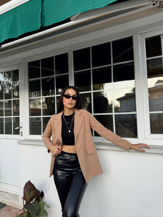 Dökümlü Slim Fit Kruvaze Blazer Ceket 3236 TABA