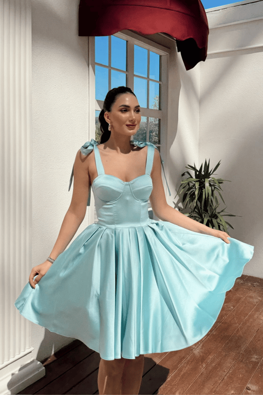 Elçin Balon Etek Askı Kurdele Mini  Elbise 1004