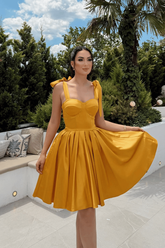 Elçin Balon Etek Askı Kurdele Mini  Elbise 1004