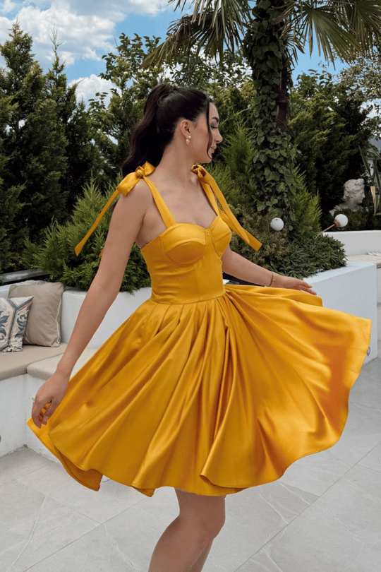 Elçin Balon Etek Askı Kurdele Mini  Elbise 1004