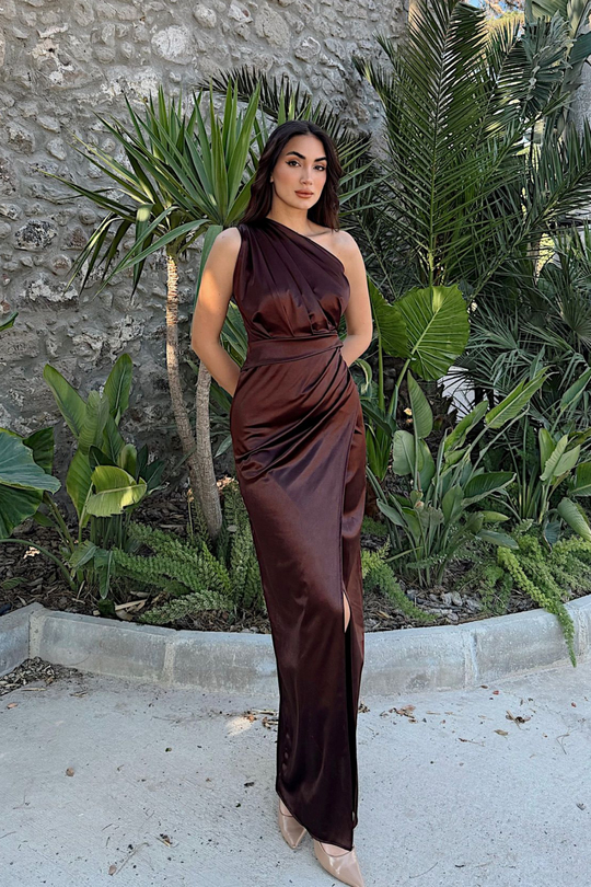 Fiona Tek Kol Drapeli Saten Abiye 582856 