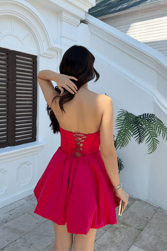 Florya Straplez Balon Etek Mini Elbise 1058