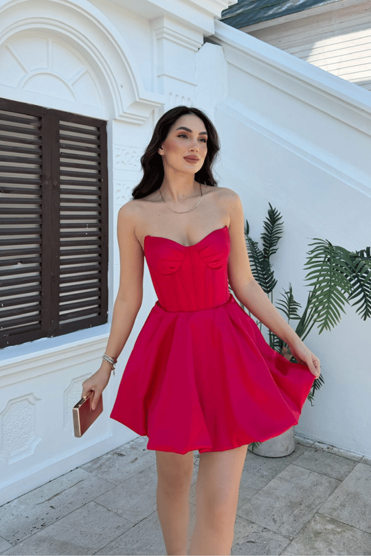 Florya Straplez Balon Etek Mini Elbise 1058