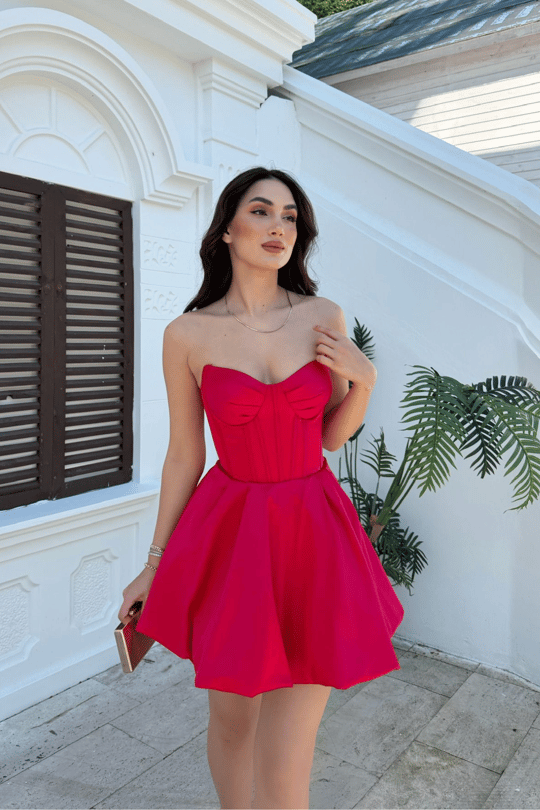 Florya Straplez Balon Etek Mini Elbise 1058