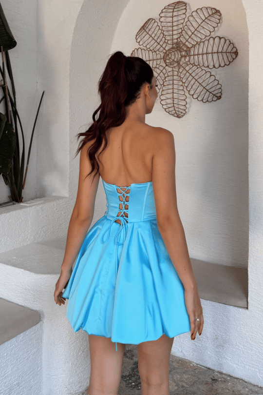 Florya Straplez Balon Etek Mini Elbise 1058