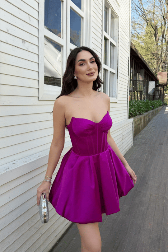Florya Straplez Balon Etek Mini Elbise 1058