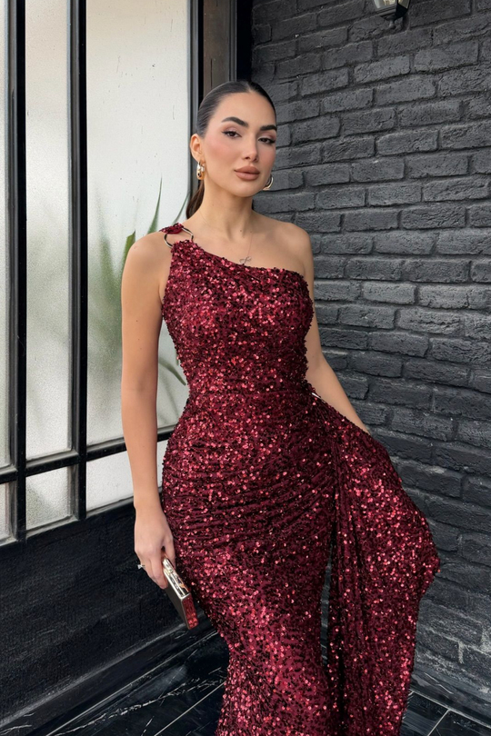 Freya Tek Omuz Tokalı Payet Abiye 1073