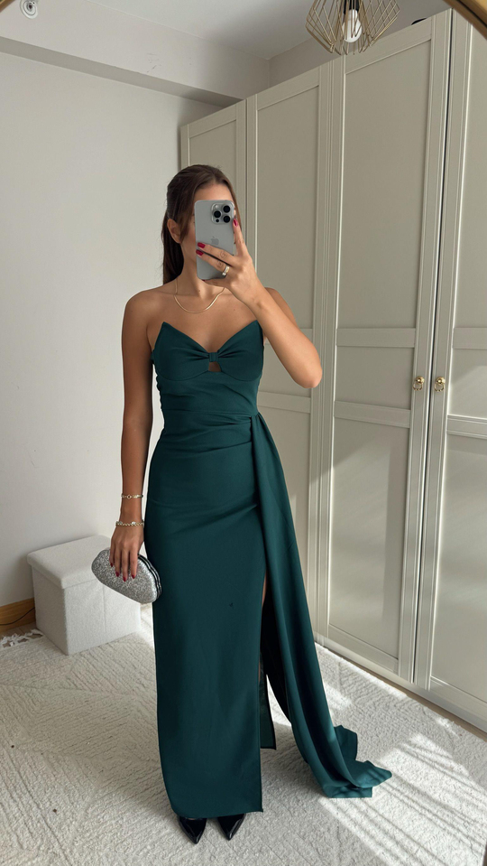 Fulya Straplez Yırtmaçlı Abiye 582467 ZÜMRÜT