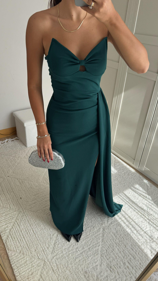 Fulya Straplez Yırtmaçlı Abiye 582467 ZÜMRÜT