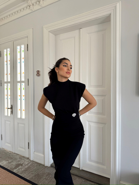 Garcia Yarım Boğazlı Drape Detaylı Kolsuz Elbise 45782 SİYAH