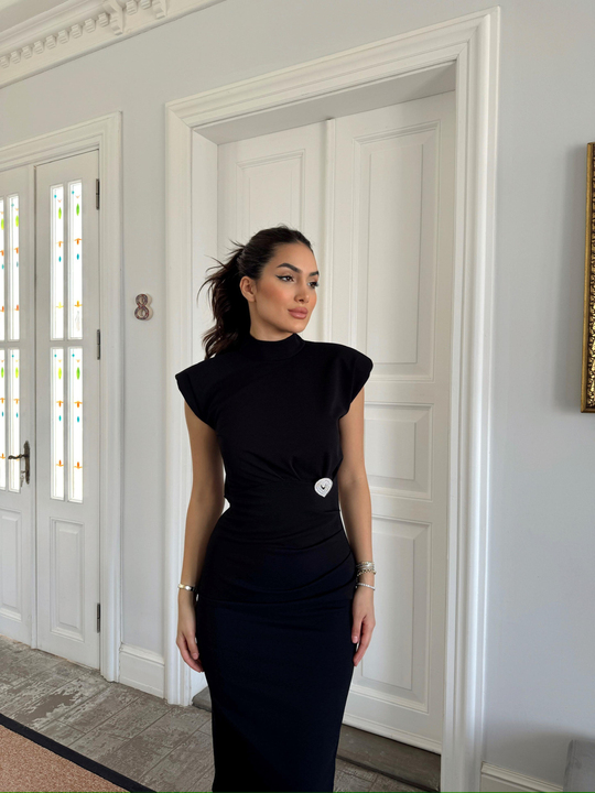 Garcia Yarım Boğazlı Drape Detaylı Kolsuz Elbise 45782 SİYAH