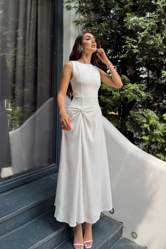 Güneş Kolsuz Düğüm Detay Midi Elbise 2245