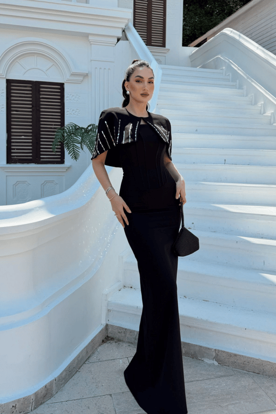 Helin Pelerin Detay Straplez Abiye 1204