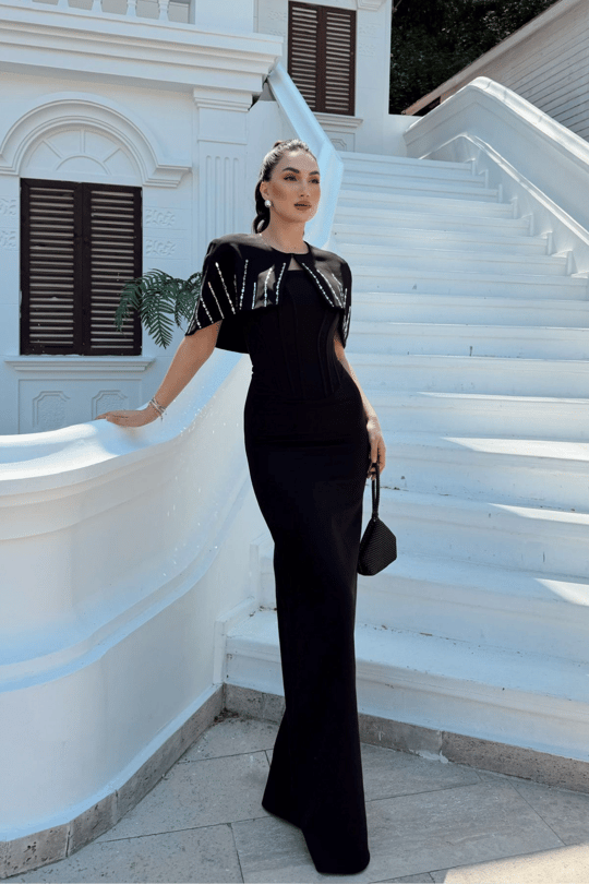 Helin Pelerin Detay Straplez Abiye 1204