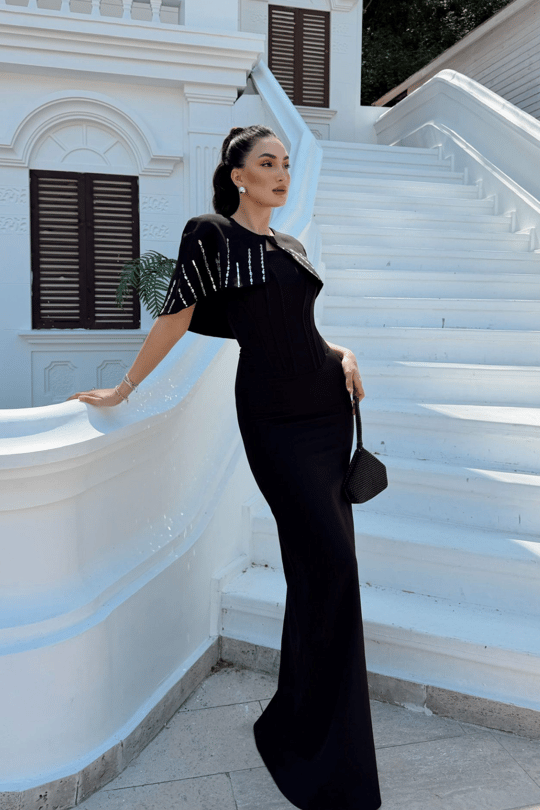 Helin Pelerin Detay Straplez Abiye 1204