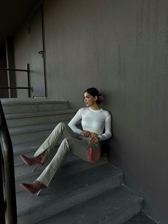 Hilly Fitilli Triko Crop 56687 BEYAZ
