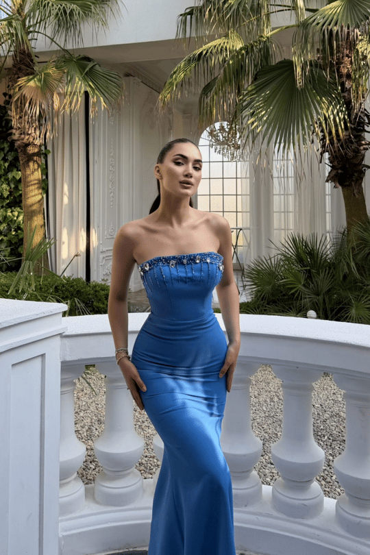 Ayda Straplez Taş İşlemeli Abiye 1059