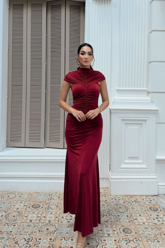 İmren Drapeli Tasarım Midi Elbise 6070