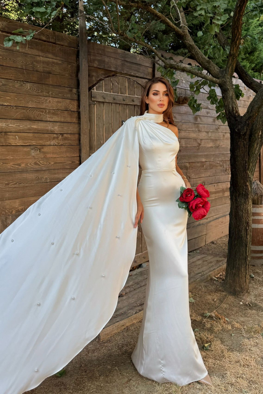 Işık Kuyruk Detay Boncuklu Tasarım Abiye 1099  BEYAZ