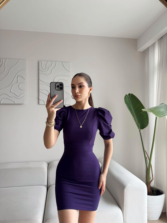 Joanne Karpuz Kol Mini Elbise 582540  MÜRDÜM