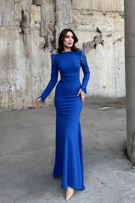 Kayla Omuz Vatkalı Tasarım Abiye 583073 SAKS MAVİSİ
