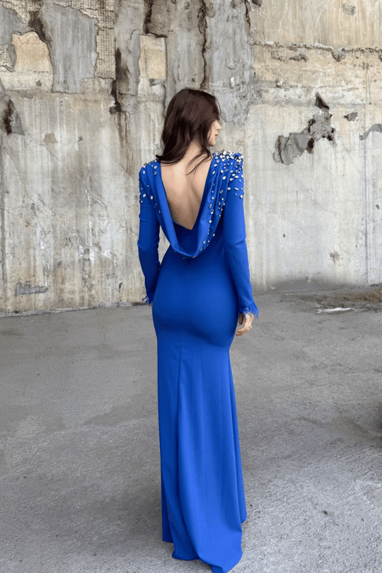 Kayla Omuz Vatkalı Tasarım Abiye 583073 SAKS MAVİSİ