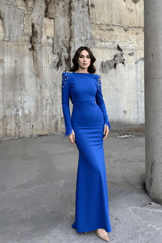 Kayla Omuz Vatkalı Tasarım Abiye 583073 SAKS MAVİSİ