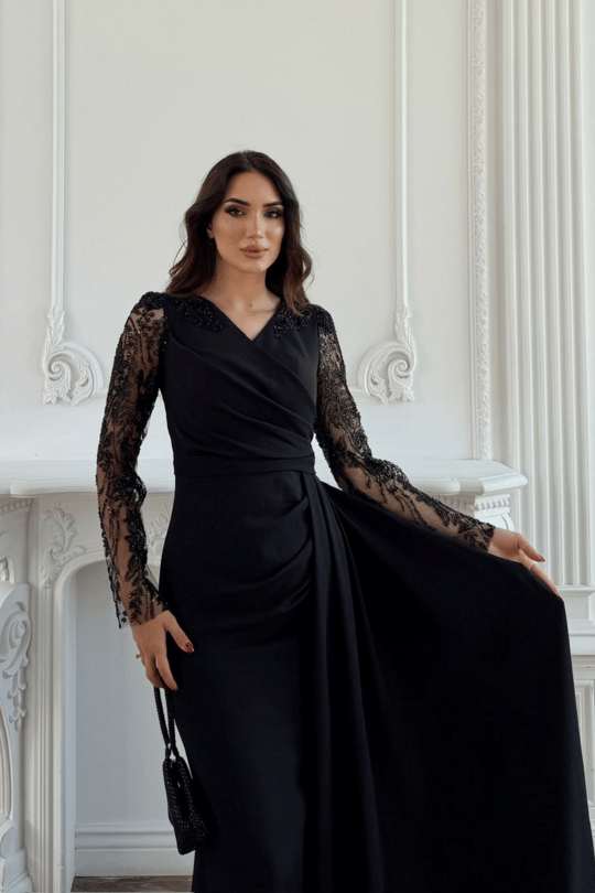 Kolları Tül İşleme Detay V Yaka Abiye 303