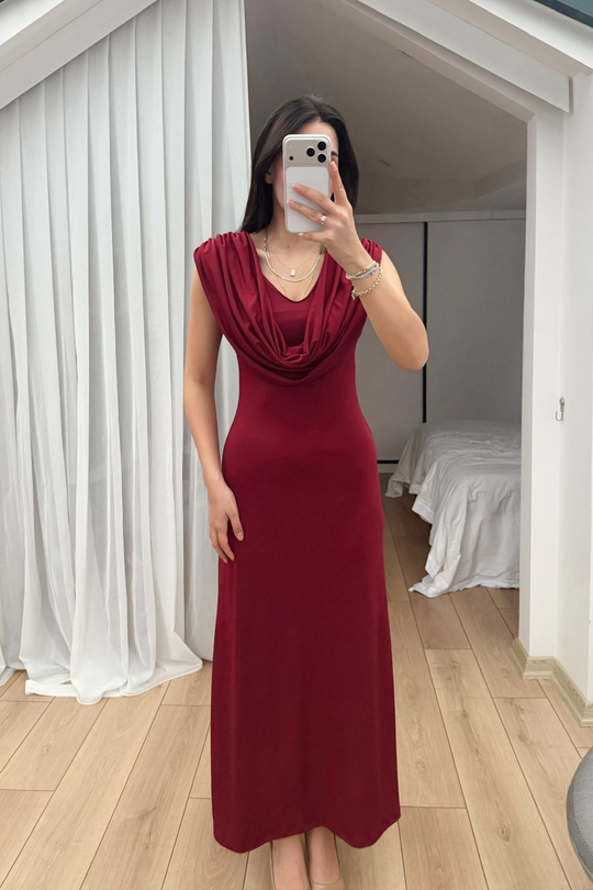 Lenal Degaje Yaka Midi Elbise 4542
