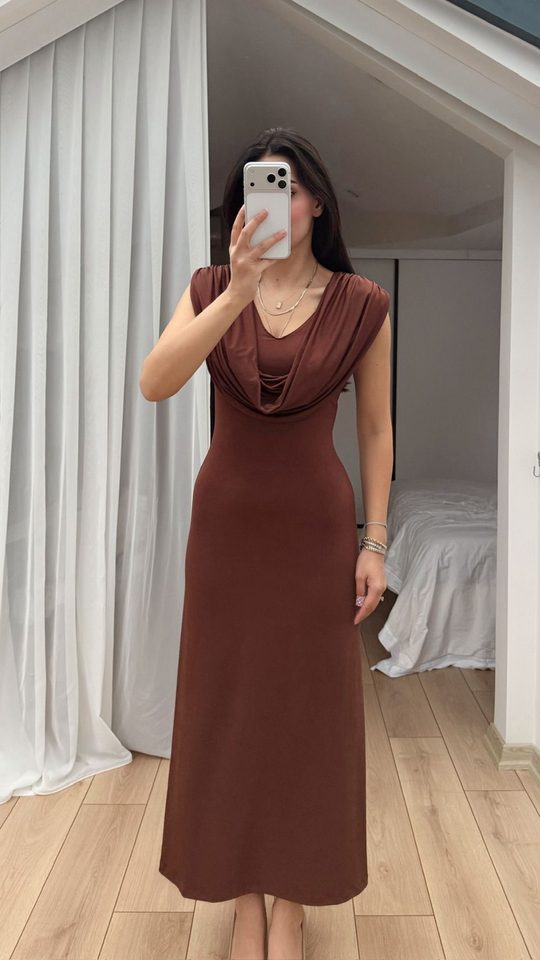Lenal Degaje Yaka Midi Elbise 4542