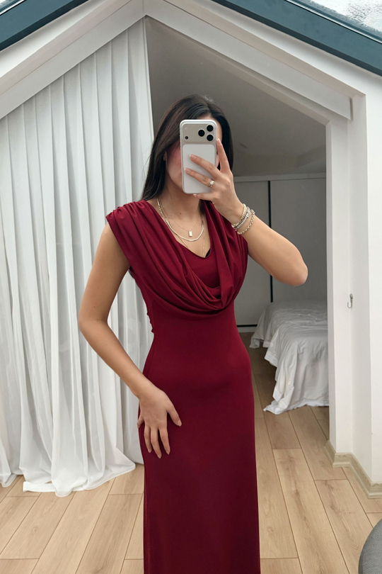 Lenal Degaje Yaka Midi Elbise 4542