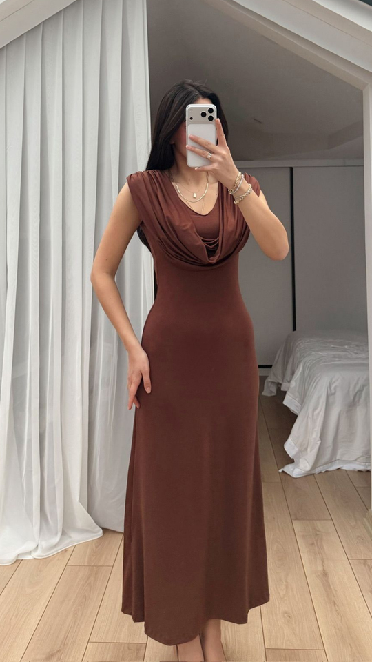 Lenal Degaje Yaka Midi Elbise 4542