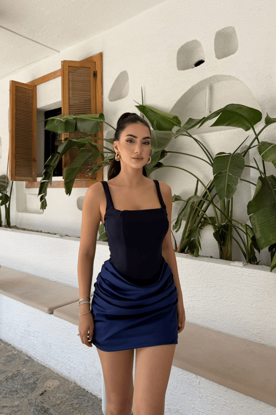 Lina Kare Yaka Mini Tasarım Elbise 7895