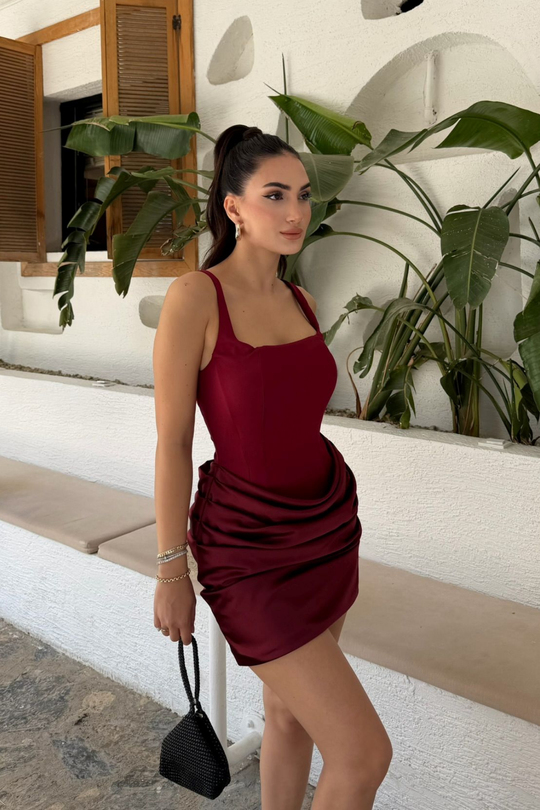 Lina Kare Yaka Mini Tasarım Elbise 7895