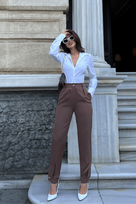 Mabel Paça Düğmeli Pantolon 22359 ACI KAHVE