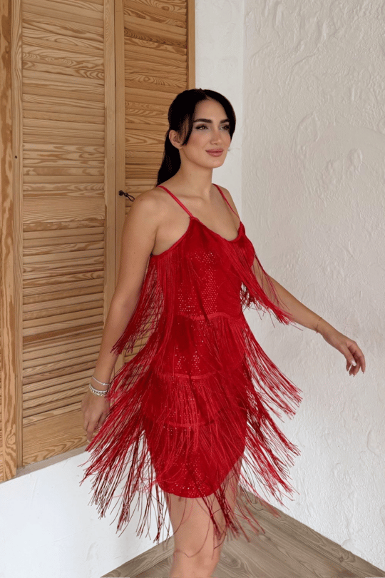 Modia Saçaklı Mini Elbise 9350 KIRMIZI